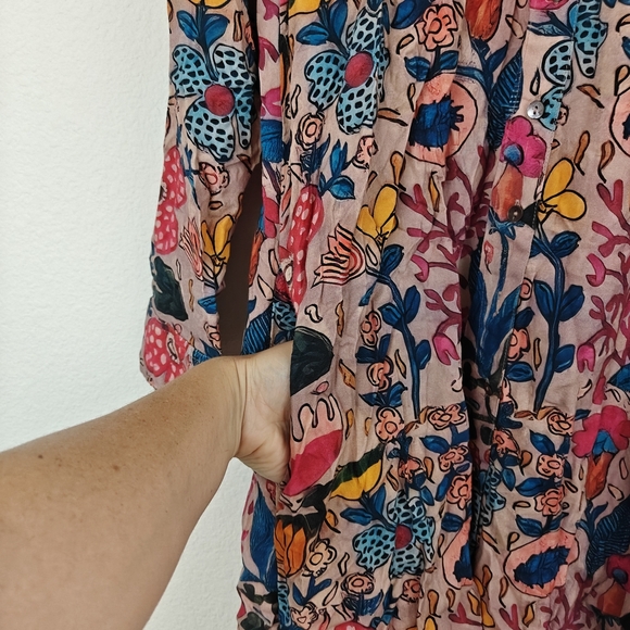 Natural Life Nwot Long Sleeve Button Up Floral Sea Shirt Dress Small Womens - Picture 7 of 14